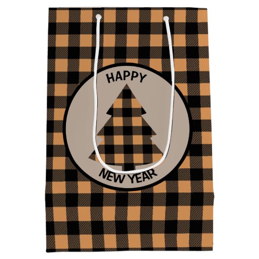 金ゴールドバッファロープレイドクリスマスツリー ミディアムペーパーバッグ (裏面)