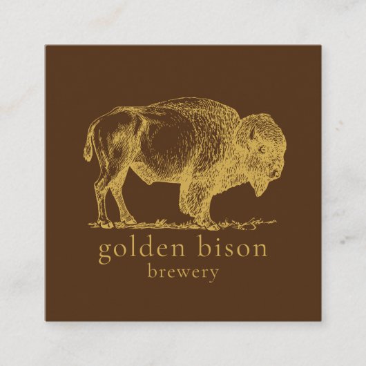 金ゴールドバッファローQRコードブラウンスクウェアBizカード スクエア名刺 (正面)