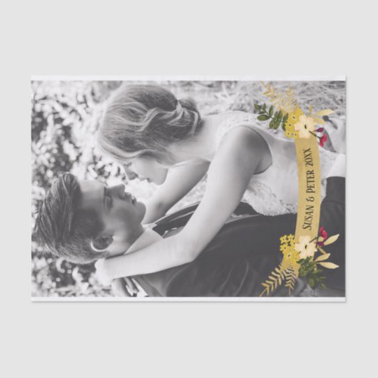 金ゴールドバナー付き/フラワーオーバーレイ自分の写真を追加 薄葉紙 (正面)