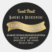 金ゴールドバナー蜂蜜ラベル装飾付き文字 ラウンドシール (正面)