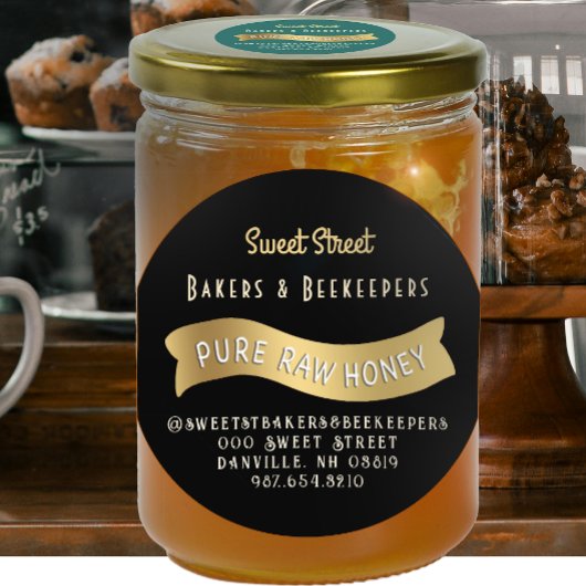 金ゴールドバナー蜂蜜ラベル装飾付き文字 ラウンドシール