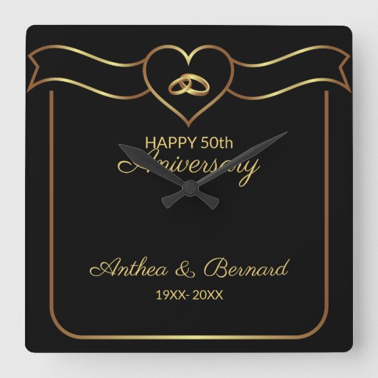 金ゴールドバナー スクエア壁時計 (正面)