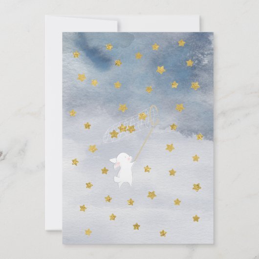 金ゴールドバニーエレファントの男の赤ちゃんシャワーをキャッチ 招待状 (裏面)