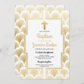 金ゴールドバプティスマクロス《キリスト教》洗礼式や命名式20アールデコ 招待状 (正面/裏面)