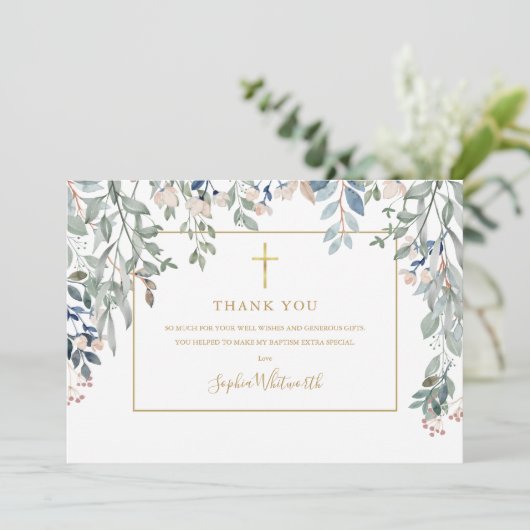 金ゴールドバプテスマ《キリスト教》洗礼式や命名式写真葉金ゴールド サンキューカード (スタンド正面)