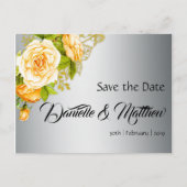 金ゴールドバラとシルバーウェディング日付を保存 案内ポストカード (正面)