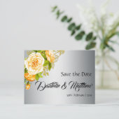 金ゴールドバラとシルバーウェディング日付を保存 案内ポストカード (スタンド正面)