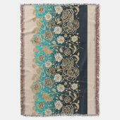 金ゴールドバラとターコイズの背景 スローブランケット (正面縦)