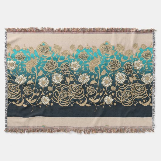 金ゴールドバラとターコイズの背景 スローブランケット (正面)