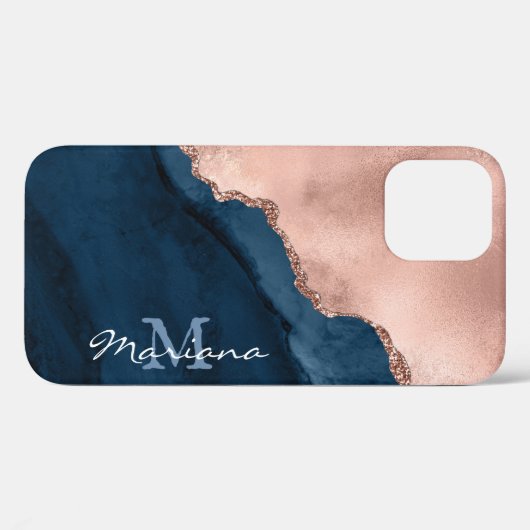 金ゴールドバラとネイビーブルー – 瑪瑙の水色 – Case-Mate iPhoneケース (裏面 (横))