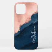 金ゴールドバラとネイビーブルー – 瑪瑙の水色 – Case-Mate iPhoneケース (裏面)