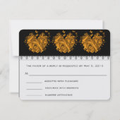 金ゴールドバラとハートウェディングRSVP 出欠カード (裏面)