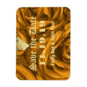 金ゴールドバラとハートスワーズ結婚式の日付を保存 マグネット (縦)