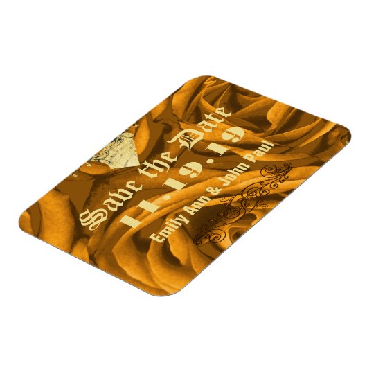 金ゴールドバラとハートスワーズ結婚式の日付を保存 マグネット