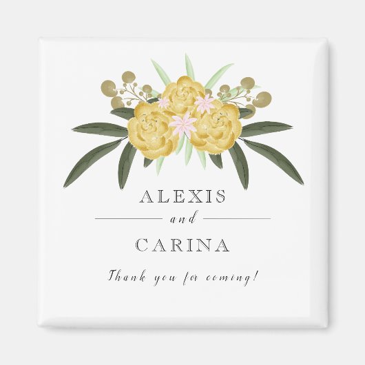 金ゴールドバラと植物性葉のマグネット マグネット (正面)