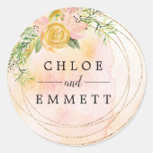 金ゴールドバラと赤面ピンクウォーターカラー結婚式の引き出物 ラウンドシール (正面)