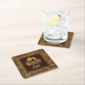 金ゴールドバラのアザミペイズリーとレザーパターン スクエアペーパーコースター (インサイチュ)