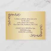 金ゴールドバラの紫色のウェディングレセプション エンクロージャーカード (裏面)