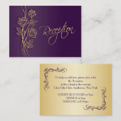 金ゴールドバラの紫色のウェディングレセプション エンクロージャーカード (正面/裏面)