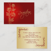金ゴールドバラの赤いウェディングレセプション エンクロージャーカード (正面/裏面)