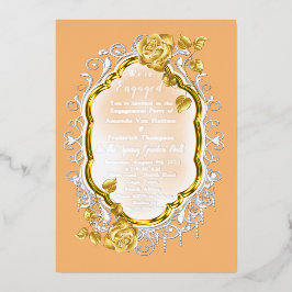 金ゴールドバラは、ホワイトレース付きの金ゴールドフレーム上に。フォイルI 箔招待状