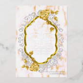 金ゴールドバラは、ホワイトレース付きの金ゴールドフレーム上に。 箔招待状 (正面)