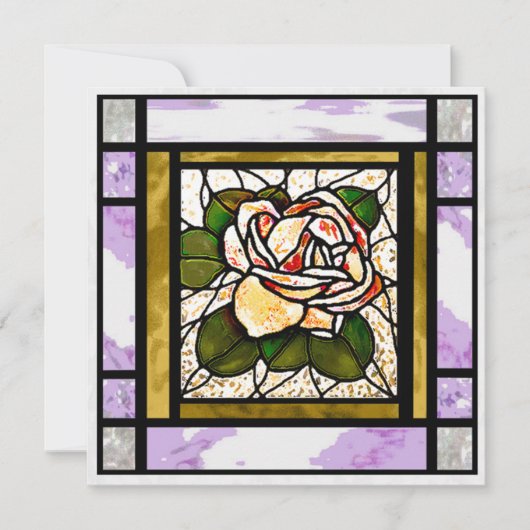 金ゴールドバラアールデコ薄紫ステンドガラスカード シーズンカード (正面)