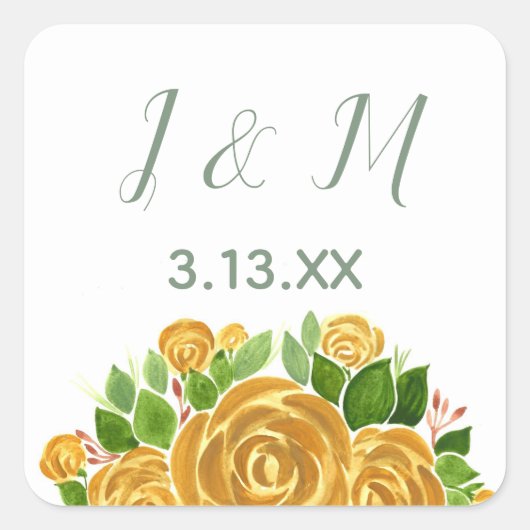 金ゴールドバライニシャルと日付 スクエアシール (正面)