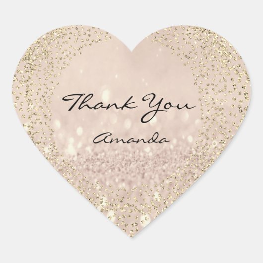 金ゴールドバラグリッター名赤面ピンクハート感謝してい ハートシール (正面)