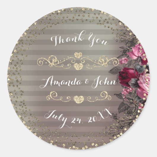 金ゴールドバラグリッター日付愛を保存感謝してい ラウンドシール (正面)