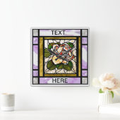 金ゴールドバラステンドグラスアールデコ スクエア壁時計 (ホーム)