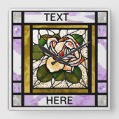 金ゴールドバラステンドグラスアールデコ スクエア壁時計 (正面)