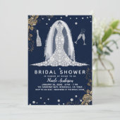 金ゴールドバラダイヤ結婚モンドのドレスブライダルシャワーブルー 招待状 (スタンド正面)