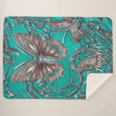 金ゴールドバラティール(緑がかった色)バタフライパーソナライズされた名 シェルパブランケット (正面(横))