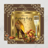 金ゴールドバラハイヒールシャンパンエレガントパーティー 招待状 (正面/裏面)