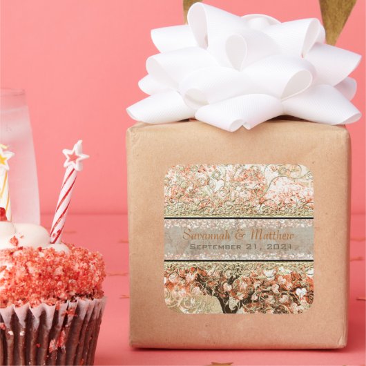 金ゴールドバラハートリーフツリースクウェア結婚ズシール スクエアシール (パーティー)