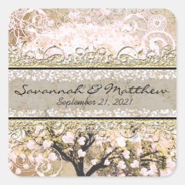 金ゴールドバラハートリーフツリースクウェア結婚ズシール スクエアシール