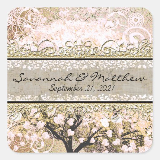 金ゴールドバラハートリーフツリースクウェア結婚ズシール スクエアシール (正面)