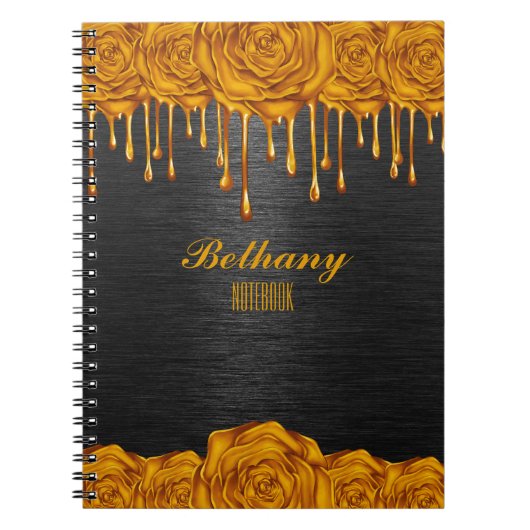 金ゴールドバラパーソナライズされたノートブック ノートブック (正面)