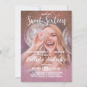 金ゴールドバラピンクトリプルグリッターグラデーションフォトスイート16 招待状 (正面)