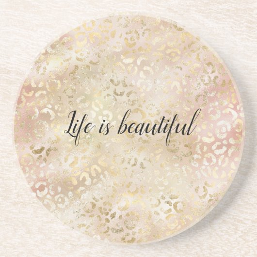 金ゴールドバラピンクヒョウ印刷 コースター (正面)