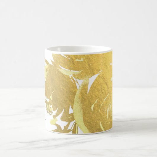 金ゴールドバラフェイクフォイルエレガントフローラグラム コーヒーマグカップ (中央)