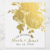 金ゴールドバラフェイクフォイルエレガントフローラワモダンイン ワインラベル (シングルラベル)