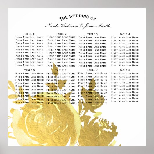 金ゴールドバラフェイクフォイルエレガントフローラ座席 ポスター (正面)