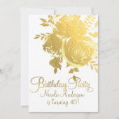 金ゴールドバラフォイルエレガントフローラ誕生日パーティー 招待状 (正面)