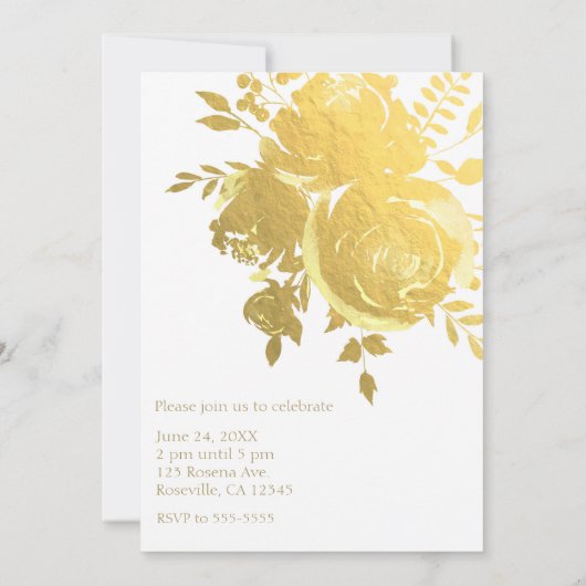 金ゴールドバラフォイルエレガントフローラ誕生日パーティー 招待状 (裏面)