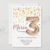 金ゴールドバラフォイルバルーン紙吹雪誕生日 招待状 (正面)