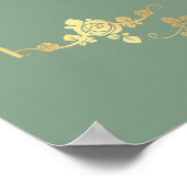 金ゴールドバラフレーム結婚オン緑の歓迎 ポスター (角)