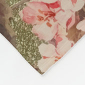 金ゴールドバラフローラ開花ラズベリーピンクウォーター色 フリースブランケット (角)