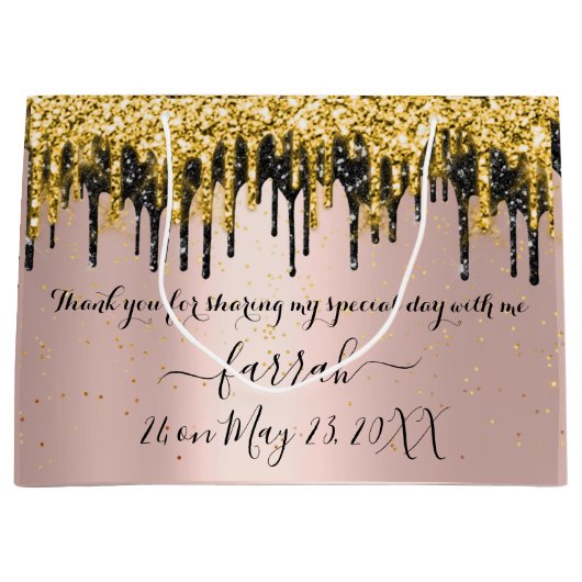 金ゴールドバラブラックドリップスフェイバーブライダルラージ抱き枕 ラージペーパーバッグ (正面)